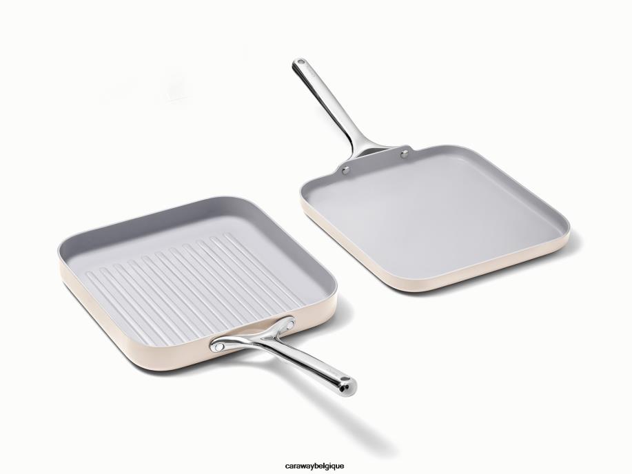 Caraway batterie de cuisine crème duo de poêles carrées T6TFV57