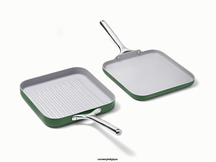 Caraway batterie de cuisine sage duo de poêles carrées T6TFV60